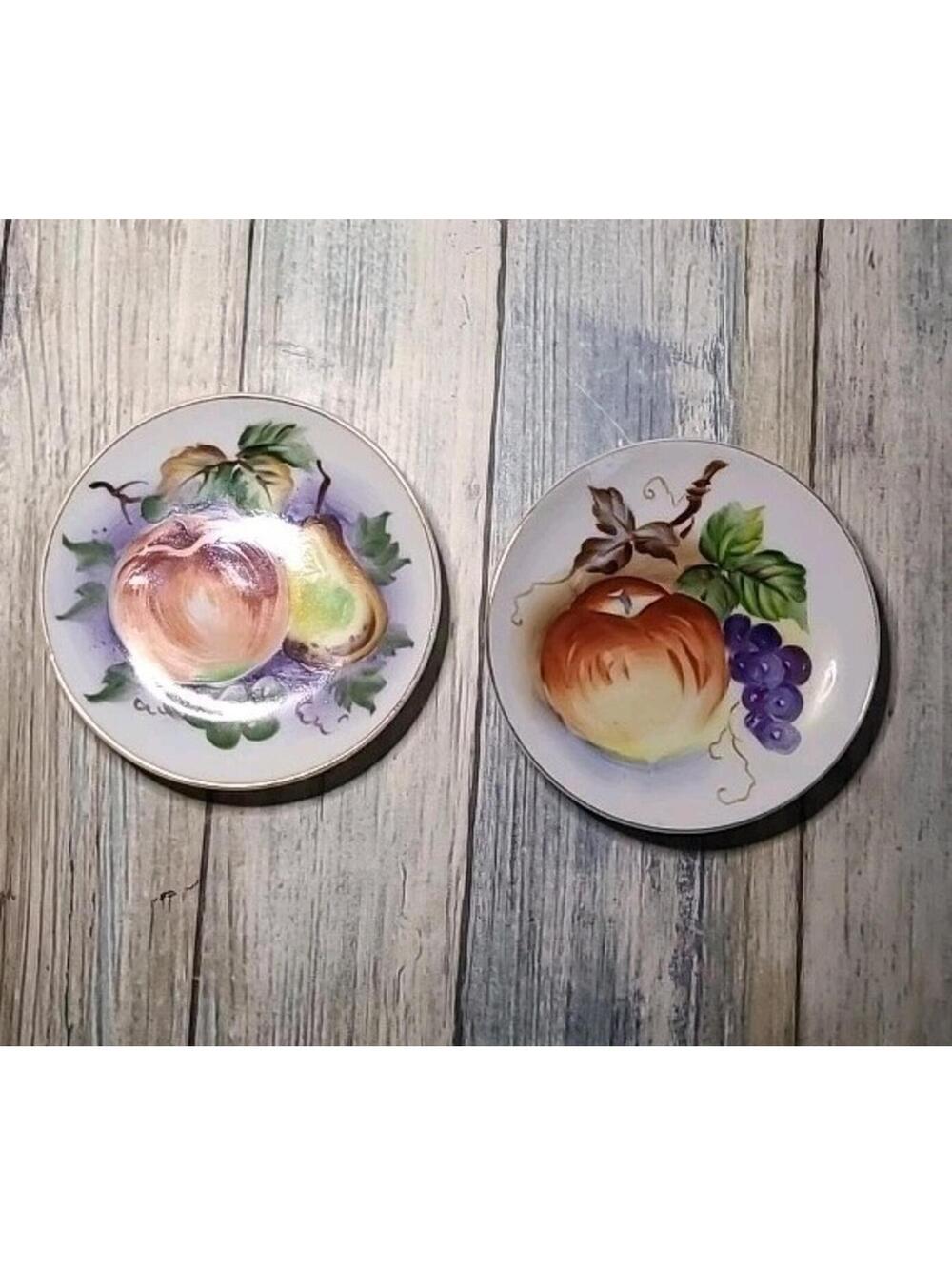 Lefton Handpainted Fruit Themed Hanging Decor Butter Pats Pair Apple Grapes